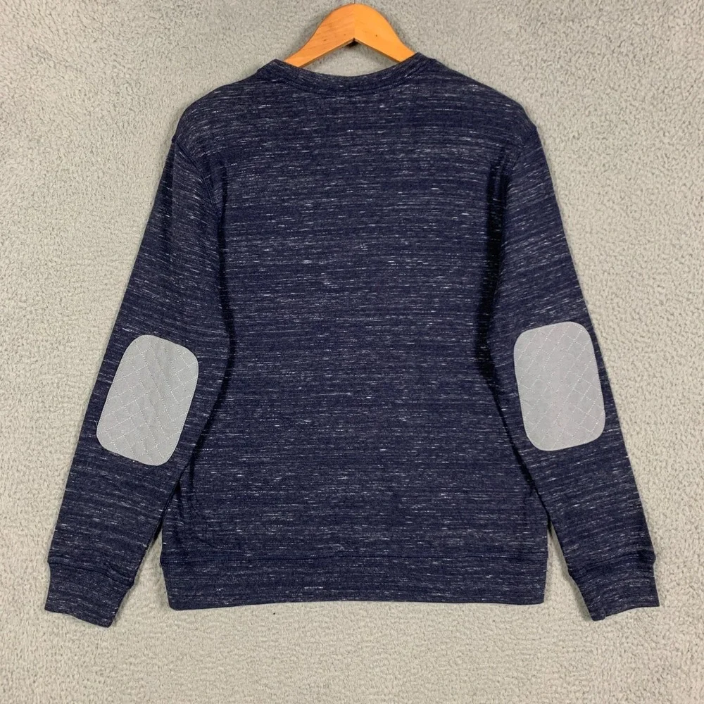 Robert Graham Sweater Men's XL Navy Heather Crew Pullover Elbow Patch Sweatshirt